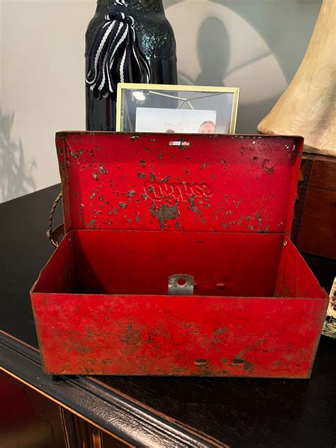 Vintage Anthes Round Red Industrial Metal Box 